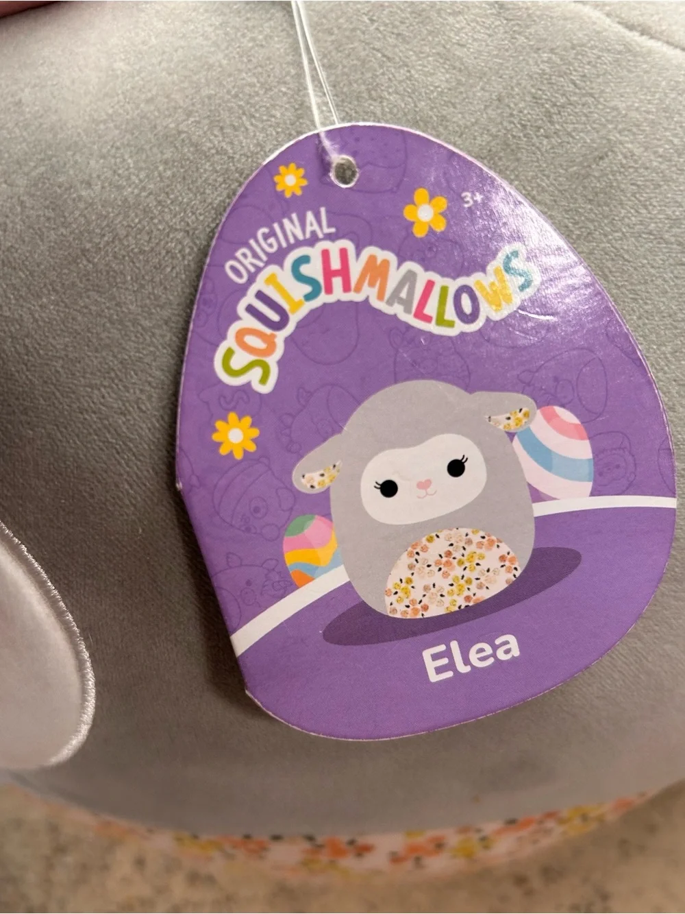 Squishmallows Grey Lamb Elea with Floral Belly and Ears Plush Toy NWT (14”)